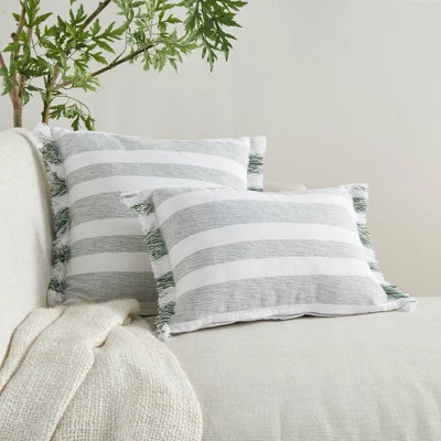 Life Styles Chambray Striped Throw Pillow - Mina Victory 4 Life Styles Chambray Striped Throw Pillow - Mina Victory - Image 2