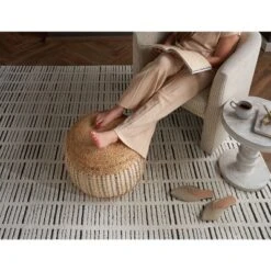 Mina Victory Lifestyle Jute Braids Cotton 20" X 20" X 12" Ivory Indoor Pouf