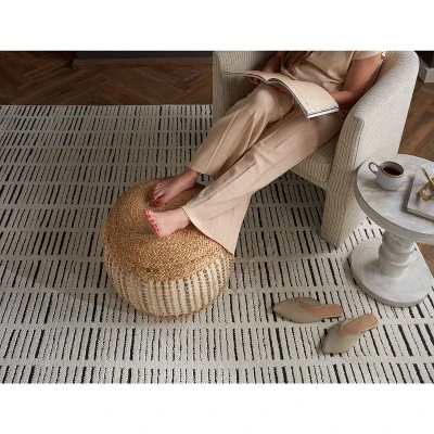 Mina Victory Lifestyle Jute Braids Cotton 20" X 20" X 12" Ivory Indoor Pouf 3 Mina Victory Lifestyle Jute Braids Cotton 20" X 20" X 12" Ivory Indoor Pouf