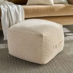 Mina Victory Lifestyle Modern Solid 18" X 18" X 14" Ivory Indoor Pouf