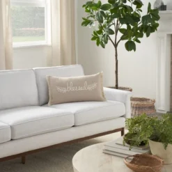 Mina Victory Life Styles Embroidrd Blessed 12" X 21" Natural Indoor Pillow Cover -Mina Victory Shop GUEST 164f48ce 802c 4cb6 a012 ca068f7042cb