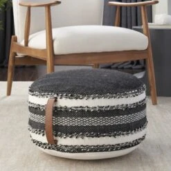 Mina Victory Woven Stripes Outdoor Pouf With Handle -Mina Victory Shop GUEST 20974cc3 46b6 4eba 9375 4dfc0063021f