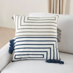 18"x18" Life Styles Geometric Lines Square Throw Pillow Light Gray/Navy - Mina Victory -Mina Victory Shop GUEST 216e4b6f 24e1 4c4d afa0 b21f94e826d3