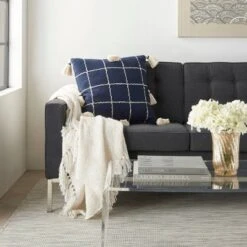 20"x20" Woven Check With Tassel Throw Pillow Navy - Mina Victory -Mina Victory Shop GUEST 2292400f b0a5 4549 8e12 0043f5df8d36