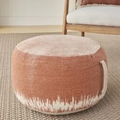 Mina Victory Life Styles Stonewash 20" X 20" X 12" Indoor Drum Pouf With Handle -Mina Victory Shop GUEST 282250f0 f4c6 4f40 82aa 358b54bda349