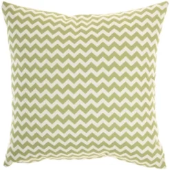 18"x18" Reversible Indoor/Outdoor Leaves And Chevron Print Square Throw Pillow - Mina Victory