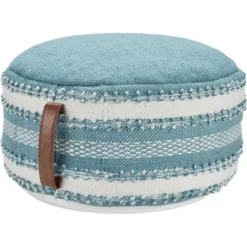 Mina Victory Woven Stripes Outdoor Pouf With Handle -Mina Victory Shop GUEST 31009c13 e4e4 45af 86d3 070ee6a93703