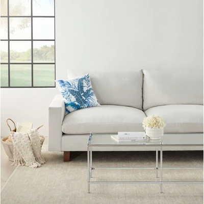 18"x18" Life Styles Towel Embroidered Palm Leave Square Throw Pillow Blue - Mina Victory 4 18"x18" Life Styles Towel Embroidered Palm Leave Square Throw Pillow Blue - Mina Victory - Image 2