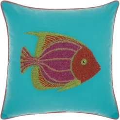 Mina Victory Outdoor Pillows Beaded Fish 18" X 18" Turquoise/Coral Throw Pillow -Mina Victory Shop GUEST 3df74d11 8523 4441 adfc ab824e6d4fb2