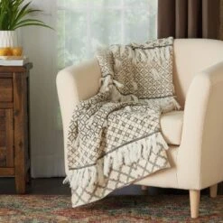 50"x60" Bohemian Fringe Stonewash Throw Blanket Natural - Mina Victory