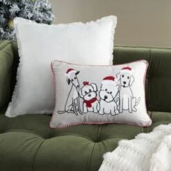 Mina Victory Holiday Pets 12" X 18" Beige Throw Pillow