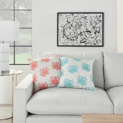 18"x18" Reversible Indoor/Outdoor Coral And Dotted Square Throw Pillow Turquoise - Mina Victory -Mina Victory Shop GUEST 4ccc462c 83f9 4a62 87b4 ffeb251239c0