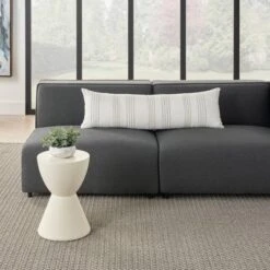 12"x40" Oversized Life Styles Woven Cotton Linen Striped Indoor Lumbar Throw Pillow White/Gray - Mina Victory -Mina Victory Shop GUEST 5084dfc1 5a53 45b3 8b04 ac1c06defb20