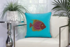 Mina Victory Outdoor Pillows Beaded Fish 18" X 18" Turquoise/Coral Throw Pillow