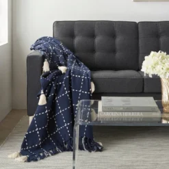 50"x60" Woven Check With Tassels Throw Blanket - Mina Victory -Mina Victory Shop GUEST 75ae3f35 31d3 41f5 ba50 483df0710f67