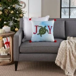 18"x18" Holiday Joy Sea Turtle Indoor Square Throw Pillow - Mina Victory: Nautical Coastal Decor, Pom Poms -Mina Victory Shop GUEST 7e64a84f a947 451c b9ed 3256ffd2b44c