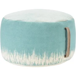Mina Victory Life Styles Stonewash 20" X 20" X 12" Indoor Drum Pouf With Handle -Mina Victory Shop GUEST 86fdf449 47b8 4b6f ad19 112a8ba41075