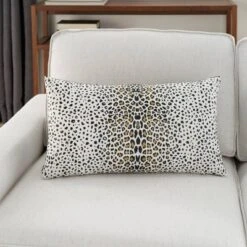 12"x21" Raised Print Leopard Outdoor Lumbar Throw Pillow White/Black - Mina Victory