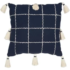 20"x20" Woven Check With Tassel Throw Pillow Navy - Mina Victory -Mina Victory Shop GUEST 8815920f d60b 466d 95af bfa5ae4f29f2