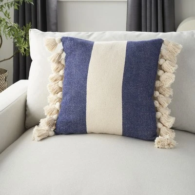 Mina Victory Life Styles Color Block Stripes With Tassel 18"x18" Indoor Throw Pillow 6 Mina Victory Life Styles Color Block Stripes With Tassel 18"x18" Indoor Throw Pillow - Image 4