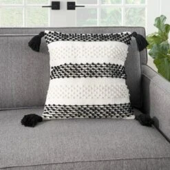 18"x18" Woven Loops Striped Square Throw Pillow With Tassels - Mina Victory -Mina Victory Shop GUEST 9c88596a 50c2 4869 bc8c 070b81d527a6