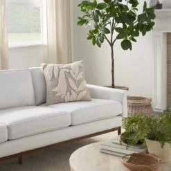 Mina Victory Life Styles Emroidered Leaves 18" X 18" Natural Indoor Pillow Cover -Mina Victory Shop GUEST 9dde883e 7361 40a6 8364 98b24ebe6db9