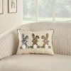 Mina Victory Holiday Applique Bunnies 14" X 20" Beige Throw Pillow