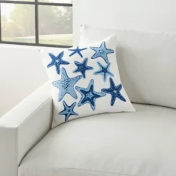 18"x18" Life Styles Towel Embroidered Starfish Square Throw Pillow Blue - Mina Victory -Mina Victory Shop GUEST b4ff0d26 17bf 4d59 886a 42c98373f523