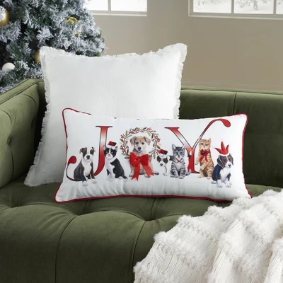 Mina Victory Holiday Animal Joy 12" X 24" White Throw Pillow 3 Mina Victory Holiday Animal Joy 12" X 24" White Throw Pillow