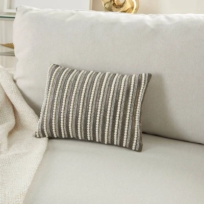 10"x14" Luminescence Beaded Vertical Striped Lumbar Throw Pillow Pewter - Mina Victory 3 10"x14" Luminescence Beaded Vertical Striped Lumbar Throw Pillow Pewter - Mina Victory