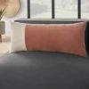14"x32" Oversized Cotton Velvet Linen Colorblock Indoor Lumbar Throw Pillow Blush - Mina Victory