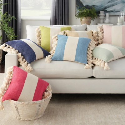 Mina Victory Life Styles Color Block Stripes With Tassel 18"x18" Indoor Throw Pillow 7 Mina Victory Life Styles Color Block Stripes With Tassel 18"x18" Indoor Throw Pillow - Image 5