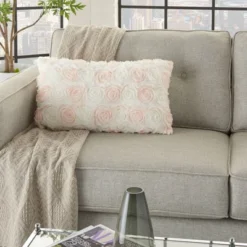 Oversized Chiffon Roses Faux Fur Throw Pillow Ivory - Mina Victory -Mina Victory Shop GUEST d72f788a 31d8 4794 803b c7fd73e8be8d