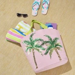 Mina Victory Palm Trees Blush Beach Tote Bag -Mina Victory Shop GUEST d8266fcd 17a2 4375 810e bd5f80157fa4