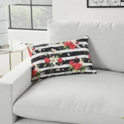 Reversible Indoor/Outdoor Rose And Zebra Print Throw Pillow Black/White - Mina Victory -Mina Victory Shop GUEST e1179dc9 6839 479f 9b6e 486e12a14d9d