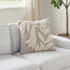 Mina Victory Life Styles Emroidered Leaves 18" X 18" Natural Indoor Pillow Cover