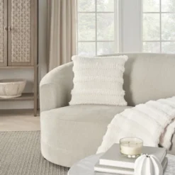 Mina Victory Faux Fur Knit Stripes 20" X 20" Ivory Indoor Throw Pillow -Mina Victory Shop GUEST ebcff393 7804 474d 9e56 3bfebacc5863