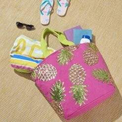 Mina Victory Pineapple Hot Pink Beach Tote Bag -Mina Victory Shop GUEST f723327b e719 4345 8859 1b6800e4242e